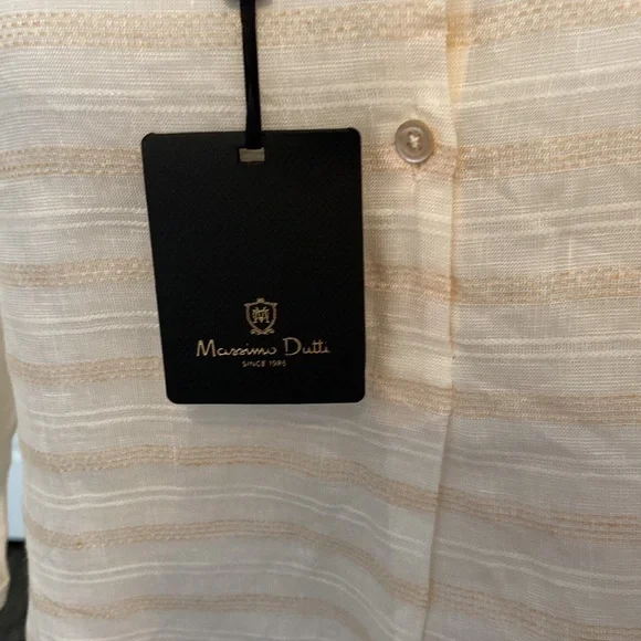 NWT! Massimo Dutti Striped Linen Tie Blouse - Picture 5 of 7